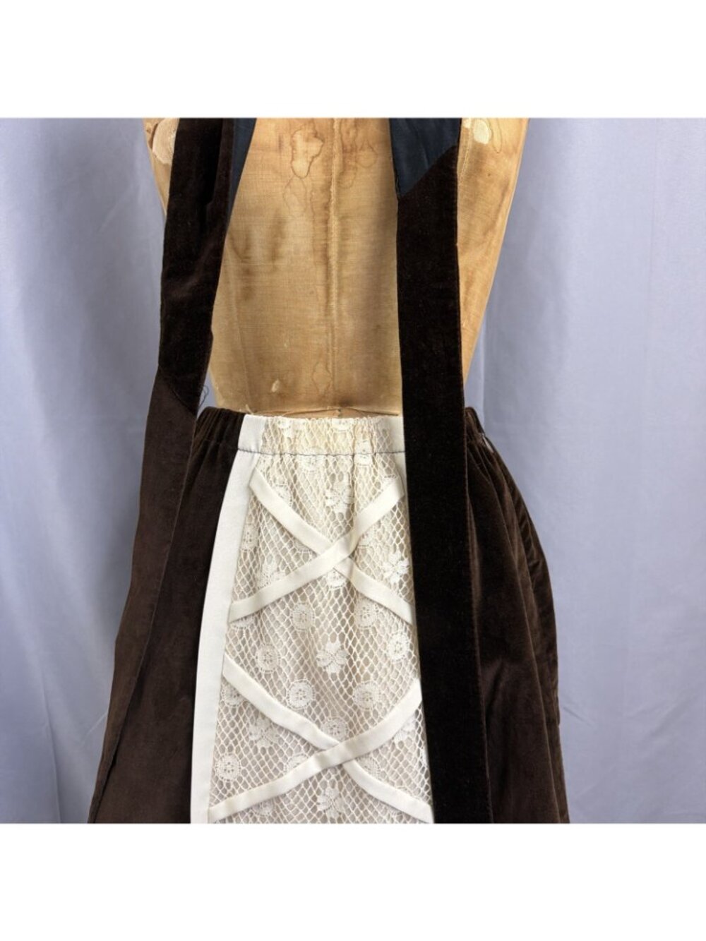 Vintage 70s Chessa Davis Brown Velvet Floral Lace Maxi Skirt Cottagecore - Picture 6 of 11